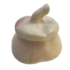 Kenya Soapstone Hand Carved‎ 3.5" Trinket Dish Bowl With Lid Signed